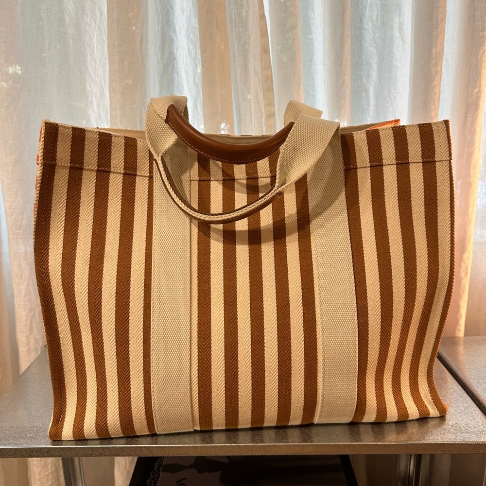 Rue de Verneil XL Tote Bag (Tan, Cream + Orange)